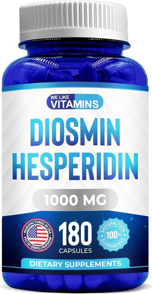 Vitaminler Diosmin Hesperidin 1000 mg – 180 Capsules – 90 Day Supply - Diosmin ve Hesperidin Supplement – Veins, Capillaries ve Lyatoage