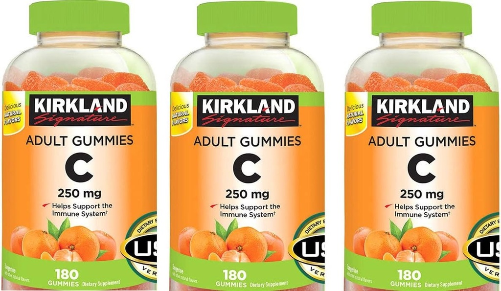Kirkland Signature Vitamin C Yetişkin Gummies 250 mg, 180 Count (Pack of 3)