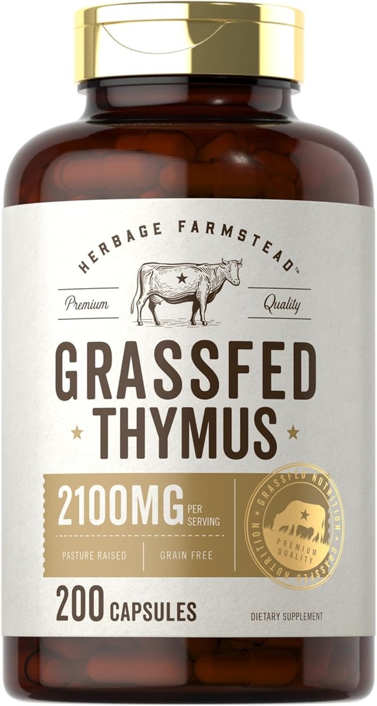 Carlyle Grass Fed Beef Thymus Bovine Supplement | 2100 mg | 200 Capsules | Pasture Yükseltme, Non-GMO, Gluten Free | Herbage Farmstead