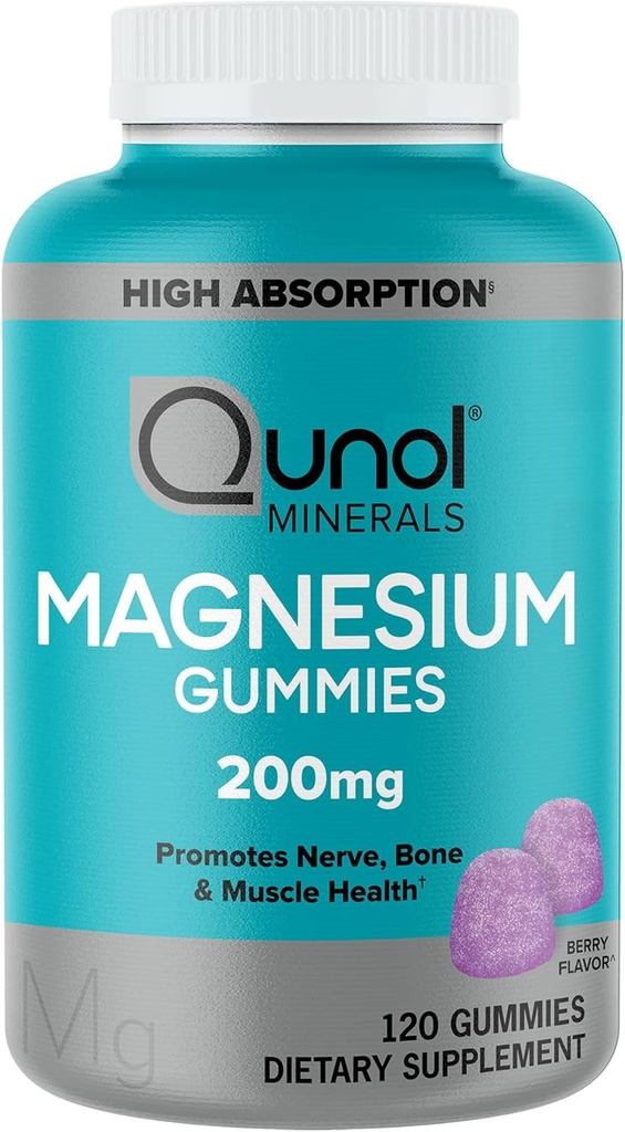 Yetişkinler için Qunol Magnezyum Gummies, 200 mg Elemental Magnezyum ( 1,750 mg Magnezyum Citrate), Yüksek Aborpsiyon Tamam, Destekler Nerve, Bone and Muscle Health, Vegetarian, 120 Count Count Count
