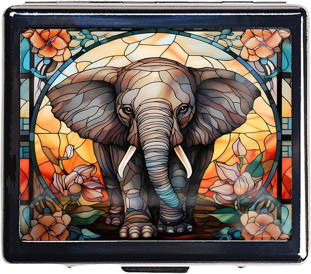 7 Days Chromed Shiny Silver Pill Organizer with Mirror Inside Has 8 Ayrı Karşılaşmalar Rect Fukushima 7 Days Pill Box Pill Case (Stain Glass Elephant)