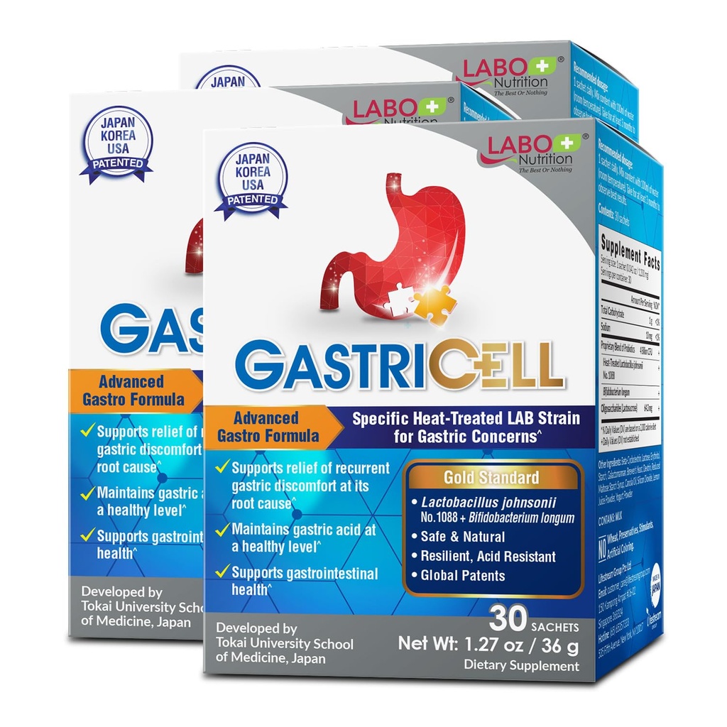 LABO Beslenme GASTRICELL - Asit Reflux, Heartburn, Gastrik Discomfort, Doğal Savunma Gastrik Distress 30 sachets x3