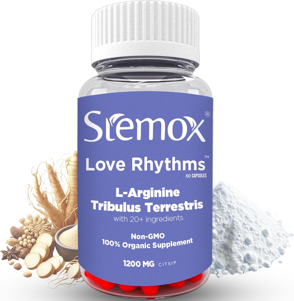 Love Rhythms L-Arginine 500MG & Tribulus Terrestris για άνδρες – Stamina & Vitality Support - Μη ΓΤΟ, 100% Βιολογικά Συμπληρώματα για άνδρες - Ενεργός τρόπος ζωής & Φυσική ευεξία - 60 κάψουλες