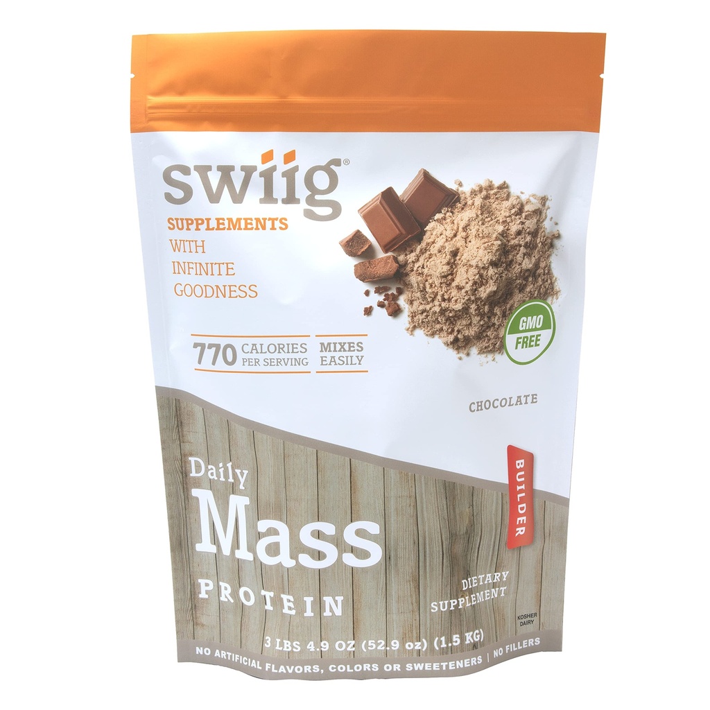 swiig Mass Builder Protein Toz, Çikolata, No GMO Malzemeler, Yapay Flavors, Colors veya Sweeteners, No Fillers, 3.3 Pound Bag