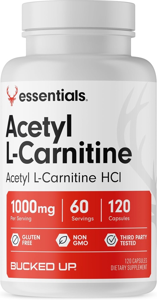 Bucked Up Acetyl L-Carnitine 1000 mg Per Service, Supports Brain Function Essentials (60 Hizmet, 120 Capsules)