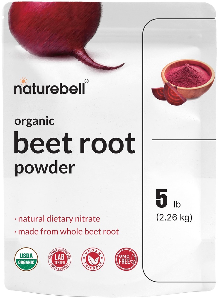 DoğaBell Organik Arıt Kök Toz 5Lbs | 4.000 mg Oda başına - Tüm Arıt Kök Kaynağı | Yüksek Diyet Nitrates – Raw Superfood Supplements – Great for Vegan Shakes & Smoothies – Non-GMOMO
