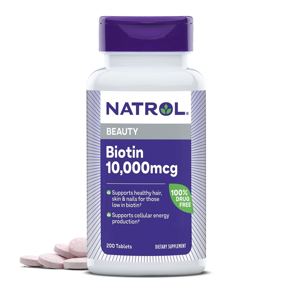 Natrol Biotin 1000006, Sağlıklı Saçlar için Tamam, Biotin'deki Bu Low için Skin ve Nails, Plus Energy Metabolism Desteği, 200 Tablet, 200 Günlük Supply