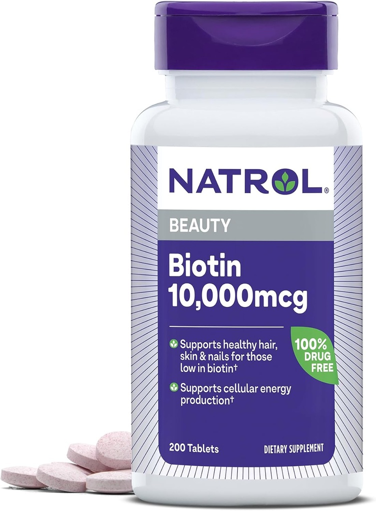 Natrol Biotin 1000006, Sağlıklı Saçlar için Tamam, Biotin'deki Bu Low için Skin ve Nails, Plus Energy Metabolism Desteği, 200 Tablet, 200 Günlük Supply