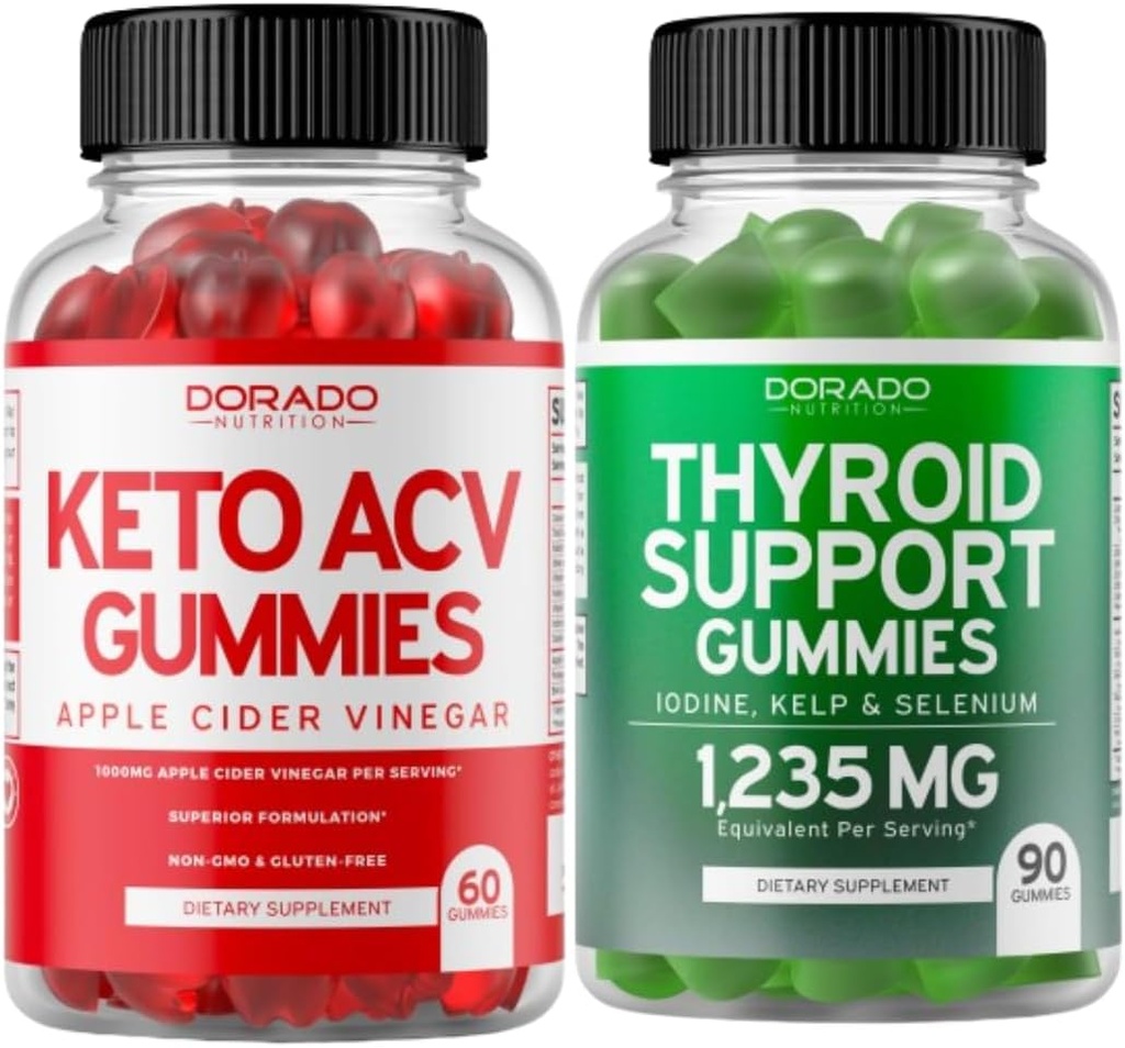 Keto ACV Gummies (60 Kont) Gelişmiş Kilo Kaybı Formula ve Tiroid Desteği (90 Kont) Ashwaganda ile Destek Supplement, Iodine, Bladderwrack, Kelp & Schisandra - Non-GMO, Vegan & Made in USA