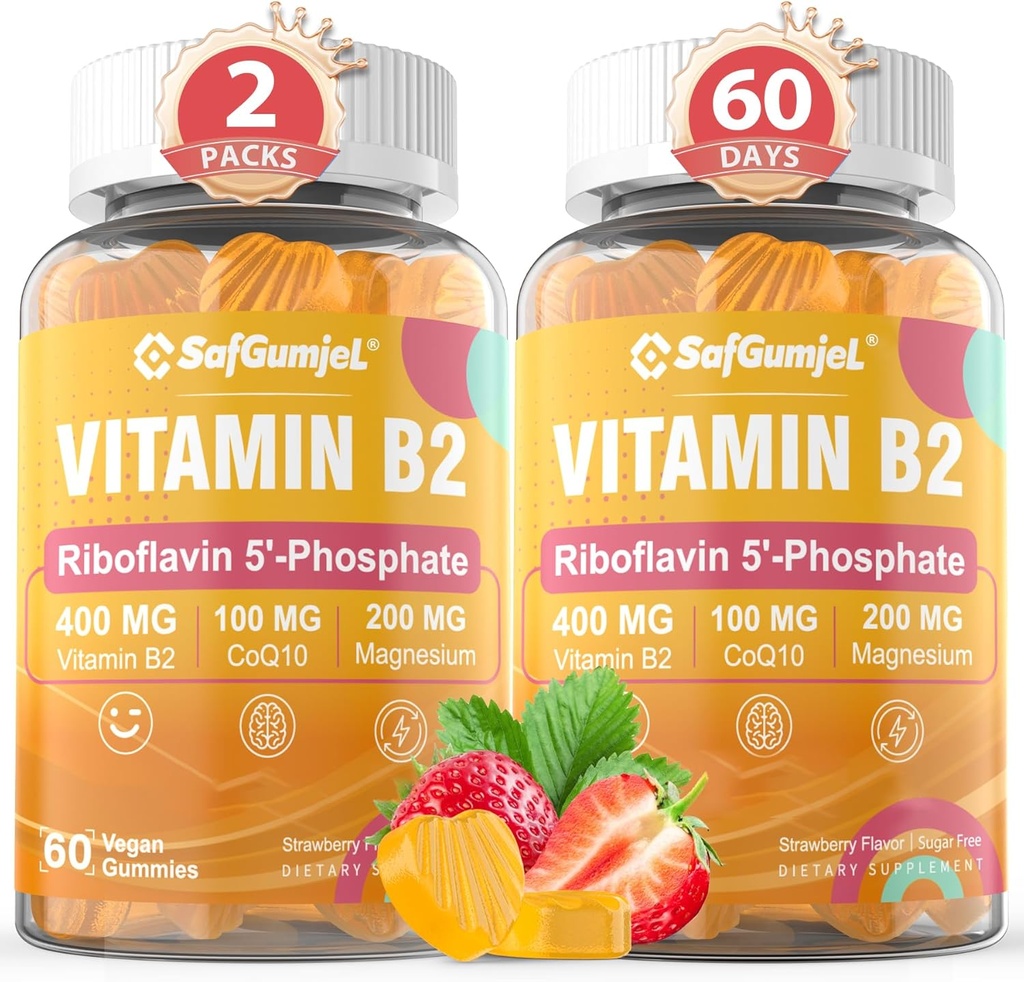 B2 Vitaminleri | Yetişkinler ve Çocuklar için 400 mg | Energy & Migraine Relief | Sugar Free B2 Vitamin VIT B | Non GMO, Vegan, 120 Counts