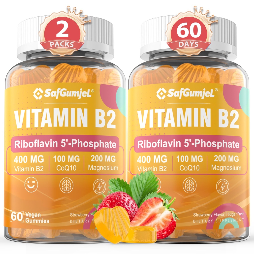 B2 Vitaminleri | Yetişkinler ve Çocuklar için 400 mg | Energy & Migraine Relief | Sugar Free B2 Vitamin VIT B | Non GMO, Vegan, 120 Counts