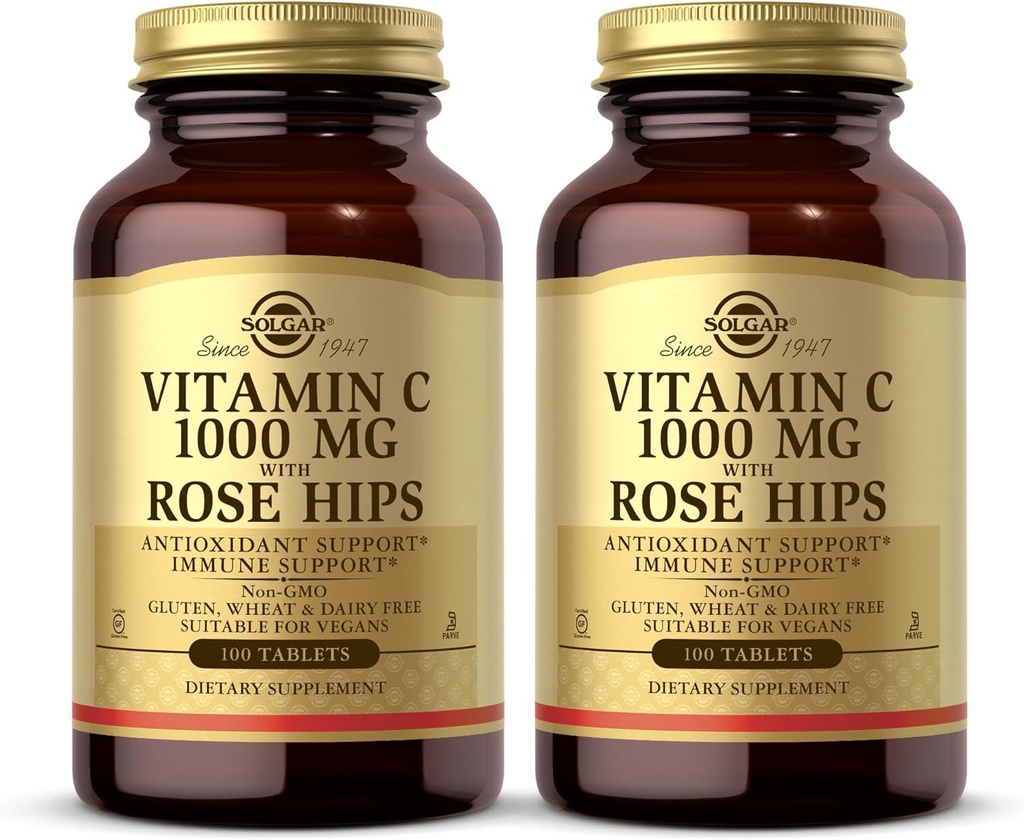 Solgar C 1000 mg Rose HIPS - 100 Tablet, 2 Paket - Antioksi & Immune Support - Non-GMO, Vegan, Gluten Free, Dairy Free, Kosher - 200 Toplam Hizmetler