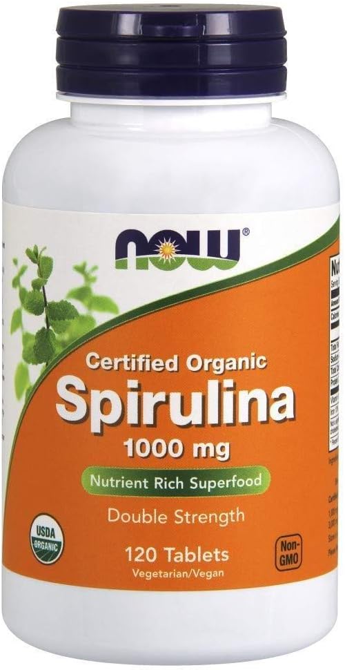 Şimdi Gıdalar - sertifikalı Organik, Spirulina, 1000 mg, 120 Tablet