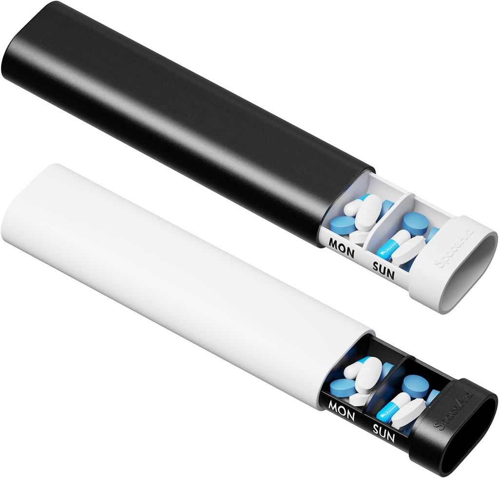 SpaceAid 2 Pack Pill Organizer Box 7 Gün, Haftalık Seyahat Pill Caselen, 2 Times bir gün AM PM Daily Pocket Eczanesi Dükkanı Pills, Vitaminler ve Tıp (Black, White)