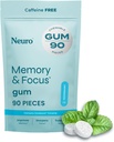 Nöro Memory & Focus Gum (90 Adet) - Decaf & Sugar Free with American Ginseng, L theanine, Vitamin B12 & Vitamin B6 for Mental Alertness - Brain Supplements for Memory and Focus - Peppermint Flavor