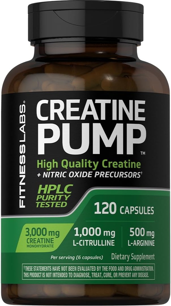 Fitness Laboratuvarları Kretine Capsules | 120 Kont | 3000 mg | Alman Kretine Monohidrat | Krevale | Pump Supplement | Plus Nitrik Oksit Precursor | HPLC Tested | Non-GMO