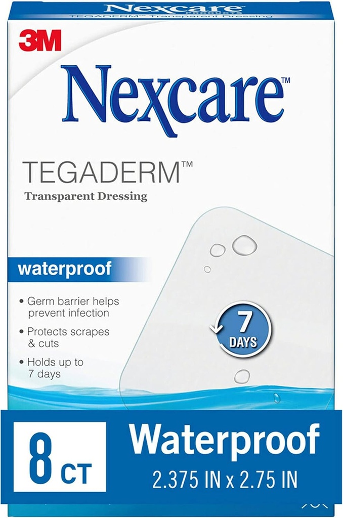 Nexcare Tegaderm Αδιάβροχο Διαφανές Φόρεμα, Αδιάβροχο, Αδιάβροχο, Παρέχει προστασία σε μικρά εγκαύματα, Σκραπς, περικοπές, Κυψέλες και εκδορές, 2.375 x 2,75 in, 8 Count