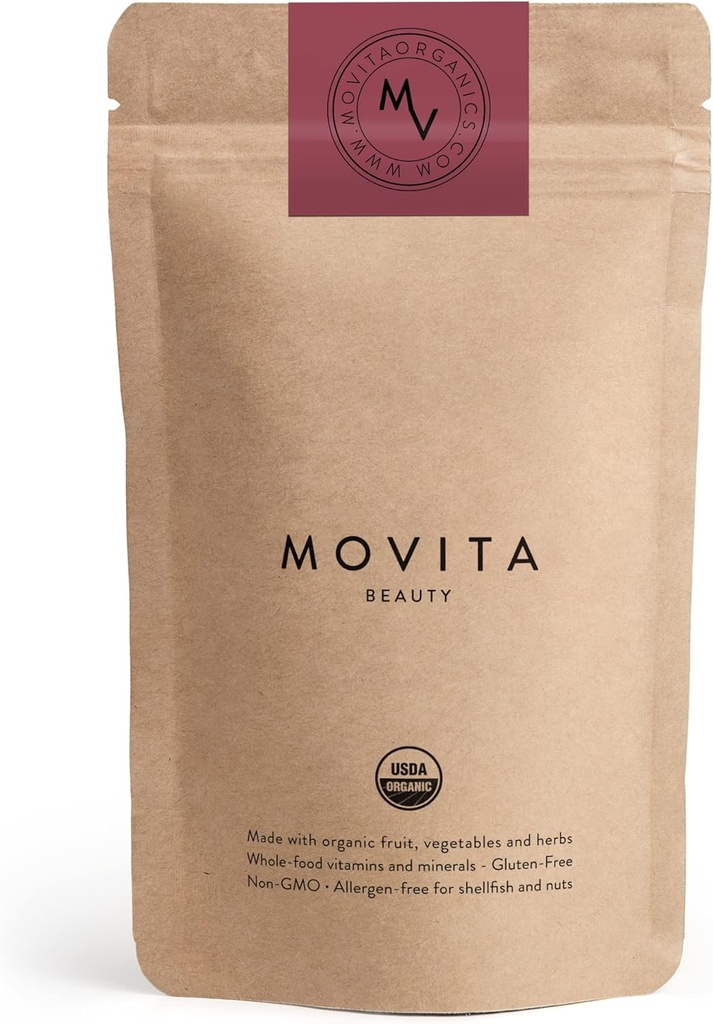 Movita Beauty – Biotin & Choline ile Sağlıklı Saçları Keşfedin – Tüm Gıdaları, Organik, Vegan, Gluten-Free, Non-GMO – 30 Günlük Supply (Eco-Friendly Pouch)