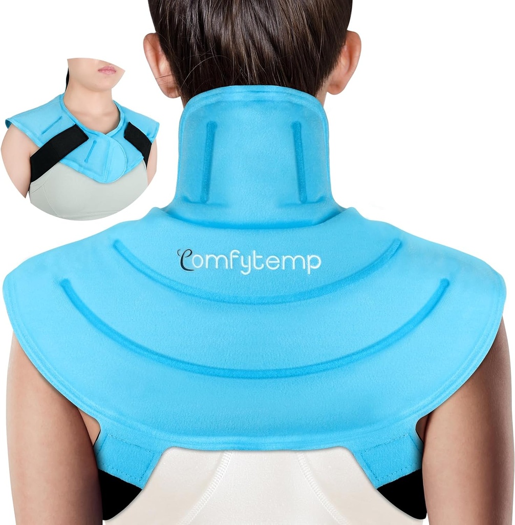 Compytemp Ice Pack για το λαιμό ώμους ανακούφιση του πόνου με λουριά, επαναχρησιμοποιήσιμη Gel πακέτο ώμου πάγου Wrap, Ψυχρή συμπίεση φυσική θεραπεία αποκατάστασης για την άνω πλάτη, τραχήλους τραχήλου (S)