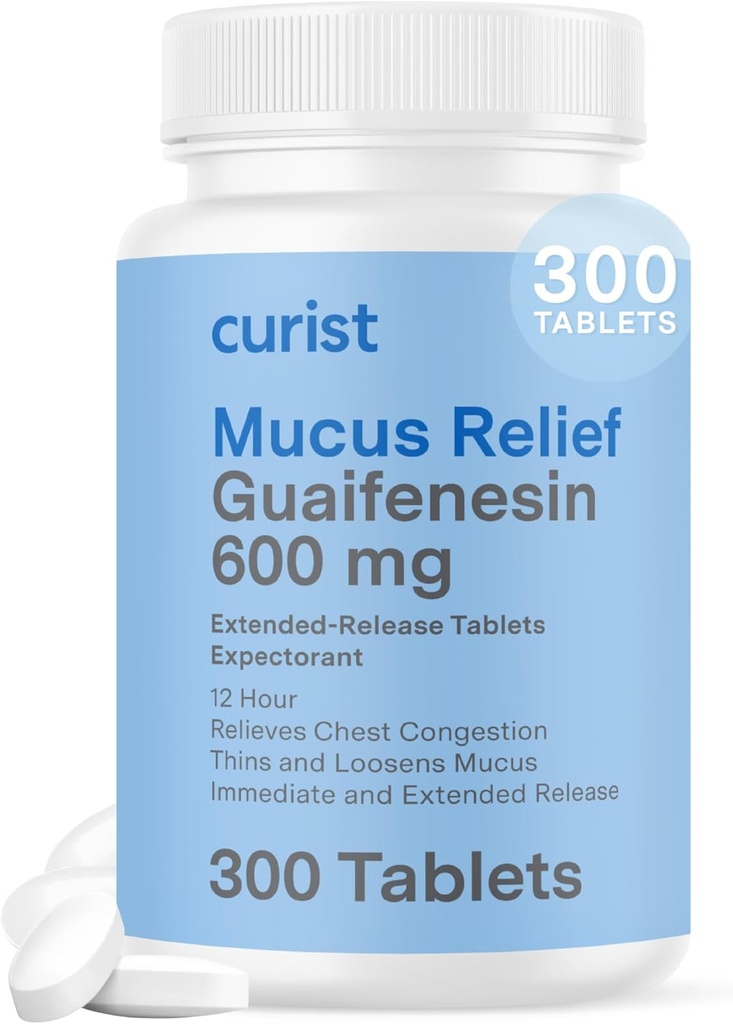 Curist Guaifenesin 600 mg Genişletilmiş Bilet Tabletleri (300 Dye-Free Tabletler) - Bekleyici Mucus Relief, Generic Guaifenesin 600 mg, (Bulk Pack)
