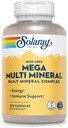 SOLARAY Mega Multi Mineral, Iron Free - Καθημερινή Ορυκτά Συμπλήρωμα w/Trace Minerals, Ηλεκτρολύτες, Ασβέστιο, Μαγνήσιο, Ψευδάργυρος, Σελήνιο, Βόριο - Κινητική Ενέργεια, Ανοσοποιητική Υποστήριξη, 60 ημερών εγγύηση, 50 Serv