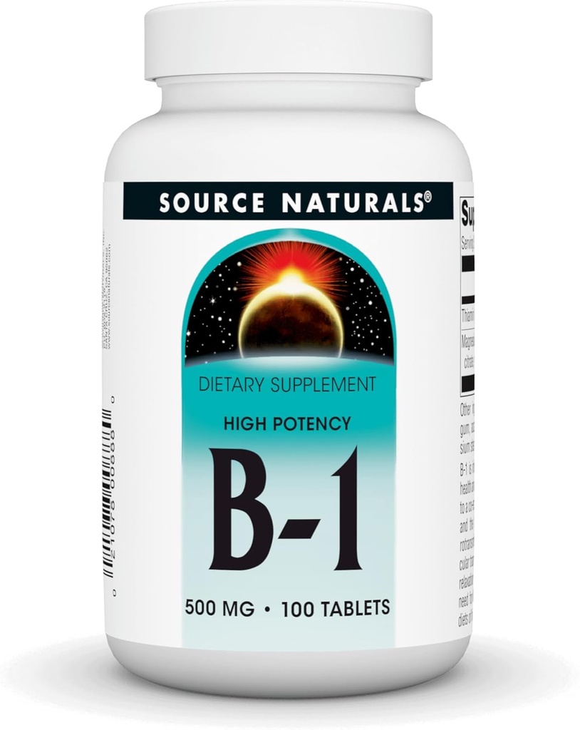 Source Naturals Vitamin B-1 Thiamin 500 mg Yüksek Potency, 100% Pure - 100 Tablet