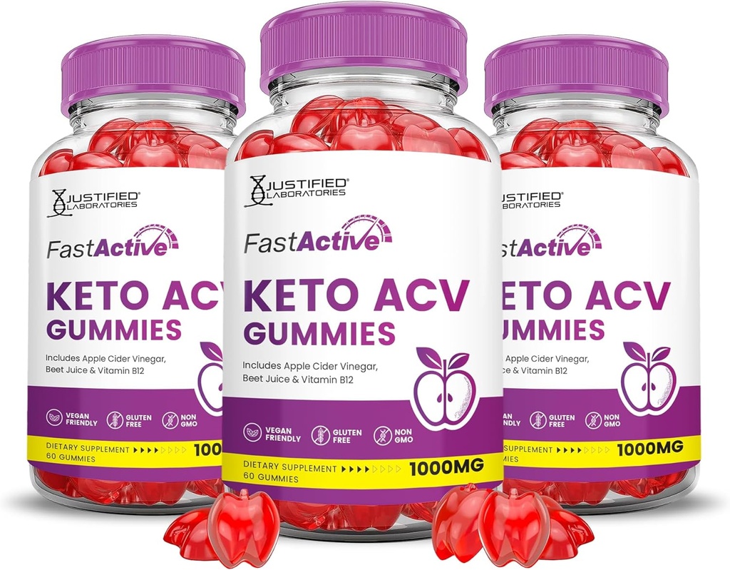 (3 Pack) Fast Active Keto ACV Gummies Advanced Formula 1000MG Fastactive Keto Gummies Apple Cider Vinegar Formulated with Pomegranate Beet Buice Powder B12 Vegan Non GMO 180 Gummys