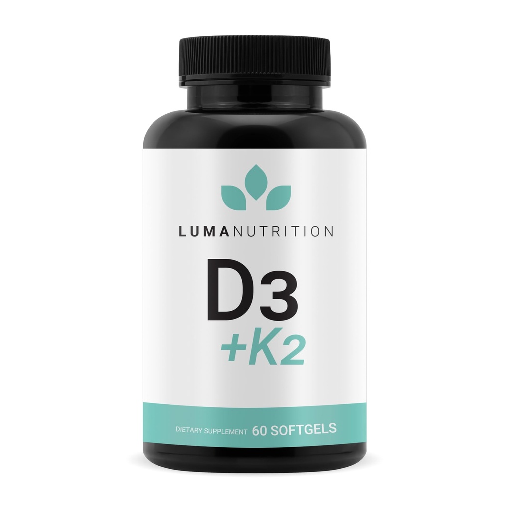 Luma Διατροφή D3 + K2 Βιταμίνη 10000 IU - Συμπλήρωμα για την υγεία των οστών και της καρδιάς - Μέγιστη δύναμη Ανοσολογική υποστήριξη και απορρόφηση ασβεστίου - 60 Softgels