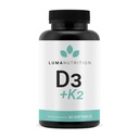Luma Διατροφή D3 + K2 Βιταμίνη 10000 IU - Συμπλήρωμα για την υγεία των οστών και της καρδιάς - Μέγιστη δύναμη Ανοσολογική υποστήριξη και απορρόφηση ασβεστίου - 60 Softgels
