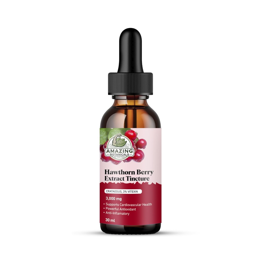Amazing Botanicals Hawthorn Berry Extract 3.000mg Δύναμη Βάμμα - Οργανική Ανοσολογική Υποστήριξη & Συμπλήρωμα Ευεξίας 30ml/1oz