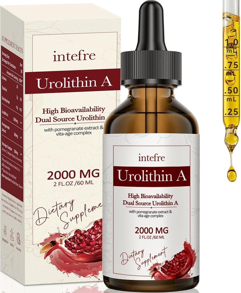 Urolithin A Liquid Drops 2000mg, Urolithin A Supplement with Pomegranate Extract, Vita-Age Complex, Υποστηρίζει υγιή γήρανση & επισκευή κυττάρων, 60ml