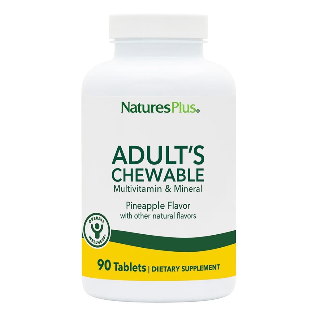 Natures Plus Adult's Chewable Multivitamin - 90 Vegetarian Tablets - Ανανάς Γεύση - Φυσικό ολόκληρο συμπλήρωμα τροφίμων για τη συνολική υγεία, ενέργεια - Χωρίς γλουτένη - 90 Σερβιέτες