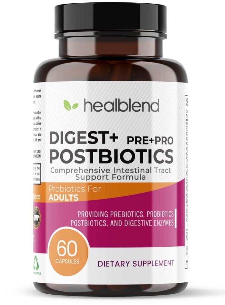Dgest + Postbiyotiks Supplement for Women and Men, Multi Enzymes, Organic Prebiyotik & Probiyotik for Digestive Health with Bromeline, Papin ve Lipase, Non-GMO, Gluten-Free, 60 Vegetarian Caps