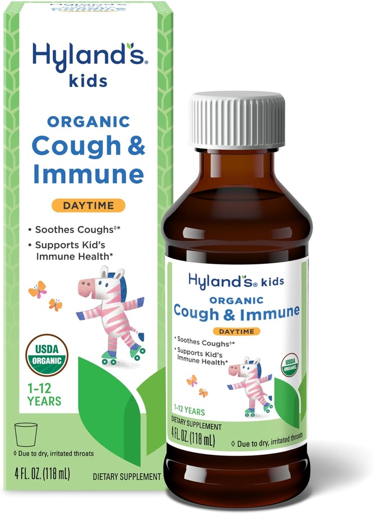Hyland'ın Çocuklar Günü Zaman Organik Cough Syrup ve Immune Support with Agave, Elderberry and Pomegranate, Soothes Cough, and Supports Immunity, 4 Fl. Ozrup