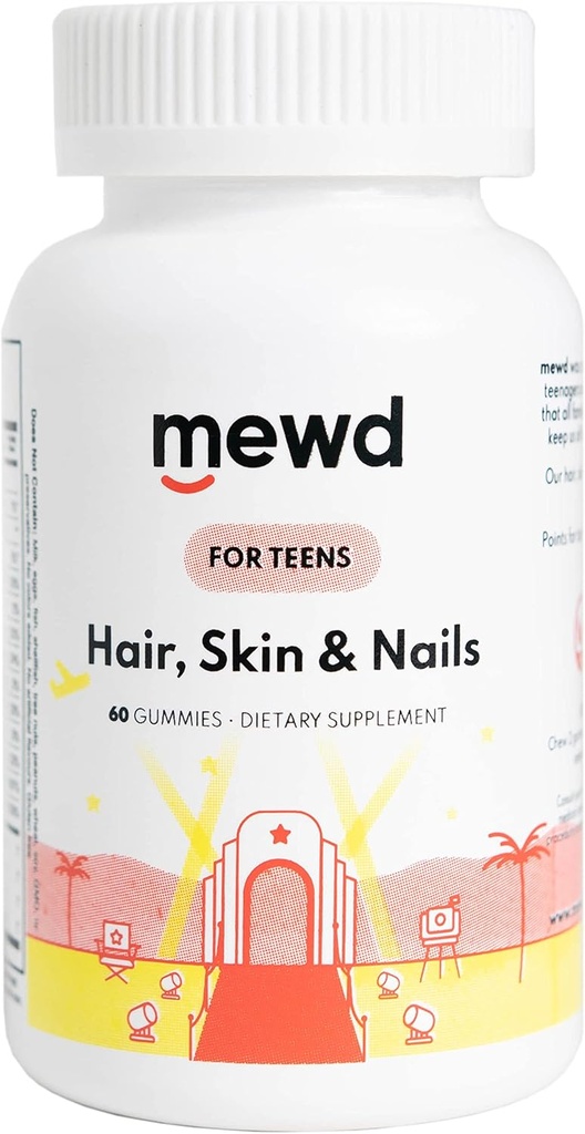 MEWD Teen ve Kids Saç, Skin+Nails Daily Multivitamin Gummy Güçlendirici Formula - Biotin,Zinc,Vitamins A, B, & D3 for Girls & Boys, 60, Made in USA