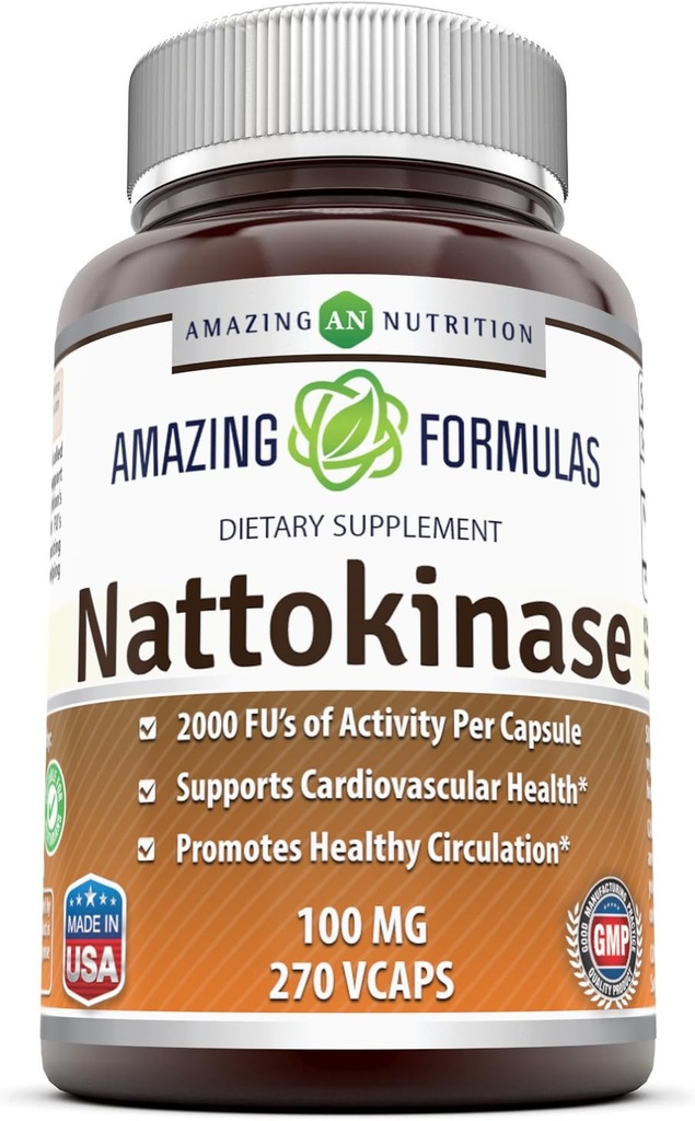 Amazing Formulas Nattokinase Diyetary Supplement 100 mg Veggie Capsules Supplement | 2000 FU Enzyme Activity | Non-GMO | Gluten Free | Made in USA (270 Count)