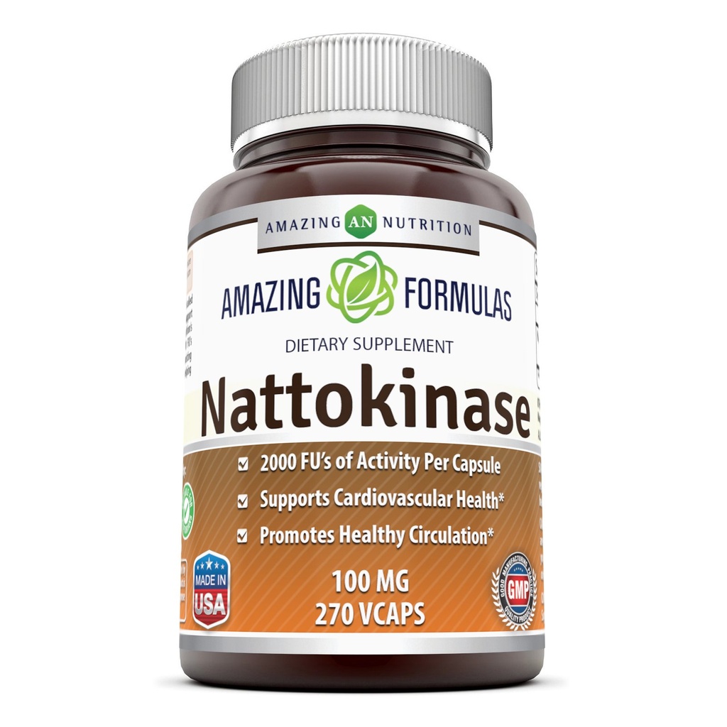 Amazing Formulas Nattokinase Diyetary Supplement 100 mg Veggie Capsules Supplement | 2000 FU Enzyme Activity | Non-GMO | Gluten Free | Made in USA (270 Count)