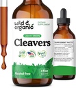 Wild & Organic Cleavers Tincture - Herbal Detox Cleavers Herb - Galium Aparine Leaf Supplement Tamam - Vegan, Sugar & Alkol-Free - 4 fl ozz