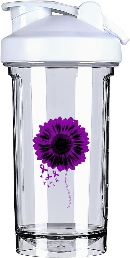 Pancreatic Cancer Awareness 18 Ounce Shaker Bottle Drink Mixer Leak-proof Pre Workout Protein Shakes Meal Replacement Shakes Bottles 500ML/18 Oz White&-1
