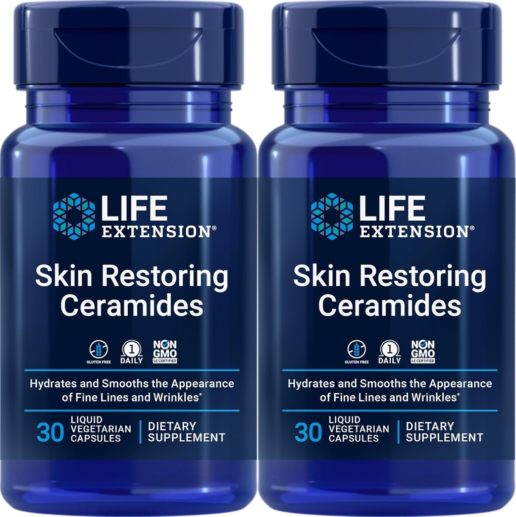 Life Extension Skin Restoring Ceramids, 30 Liquid Vegetarian Capsules (Pack of 2)