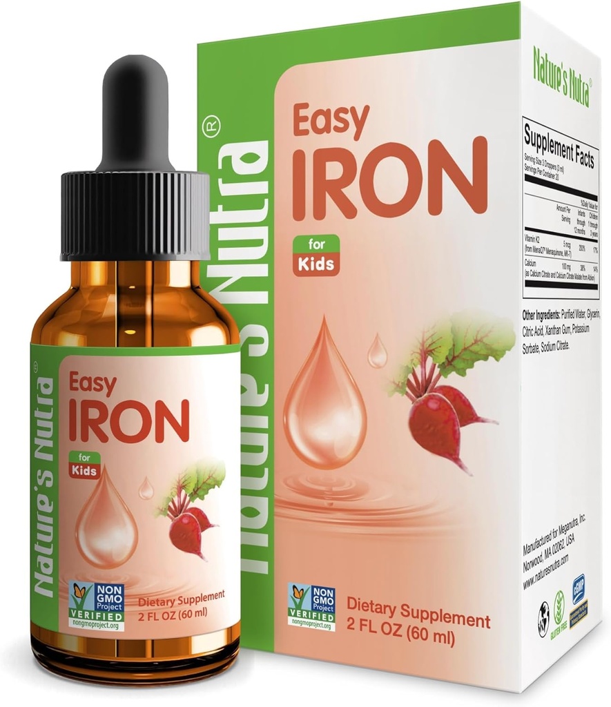 Nature's Nutra Easy Iron, Premium Liquid Iron for Baby, Infant, Kids and Children, Ferrochel, Anemi, Hemoglobin, Non-GMO, Kosher, 2 Fl. Oz (60 ml)