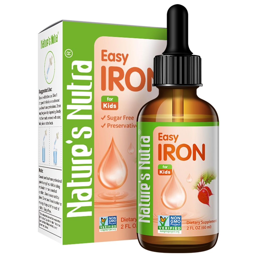 Nature's Nutra Easy Iron, Premium Liquid Iron for Baby, Infant, Kids and Children, Ferrochel, Anemi, Hemoglobin, Non-GMO, Kosher, 2 Fl. Oz (60 ml)