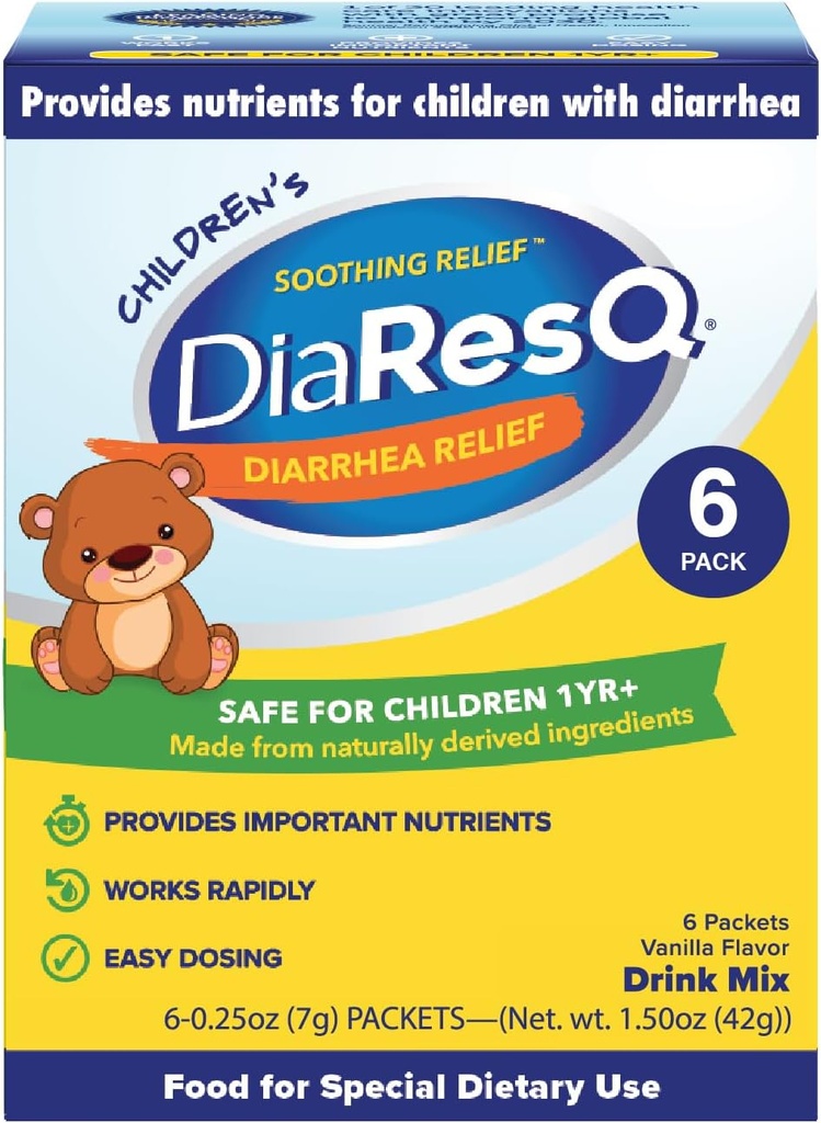 DiaResQ Diarrhea & ανοσοποιητική υποστήριξη Colostrum Drink Mix για τα παιδιά (1+ Years) Συσκευασία των 6, Καταπραϋντική ανακούφιση, βοηθά στην αποκατάσταση της φυσιολογικής εντερικής λειτουργίας, αντιβιοτικό & χωρίς φάρμακα, χωρίς γλουτένη, βανίλια γεύση