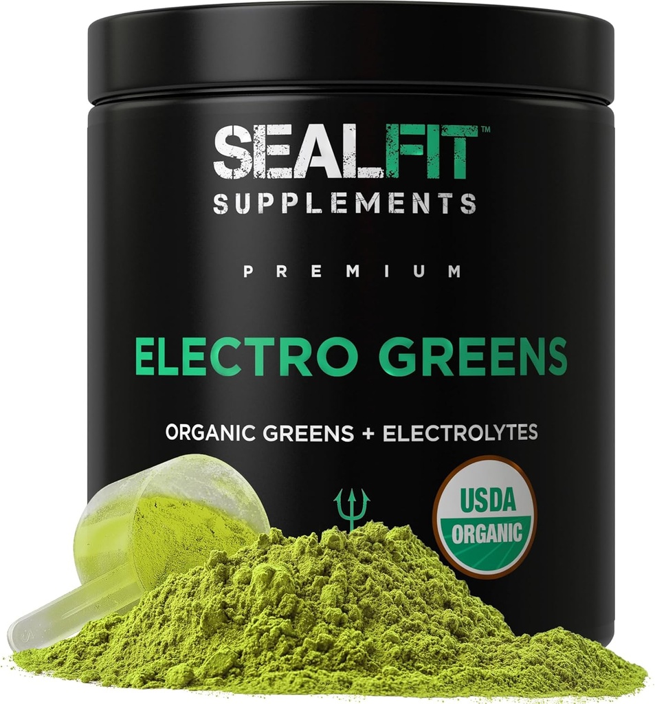 SEALFIT ElectroGreens - USDA Organic Greens Superfood + Electrolytes Powder. 25+ Superfoods for Energy and Hydration. Super Green Juice και Ηλεκτρολύτης σκόνη Εμπνευσμένη από πρώην ναυτικό σφραγίδα Mark Divine