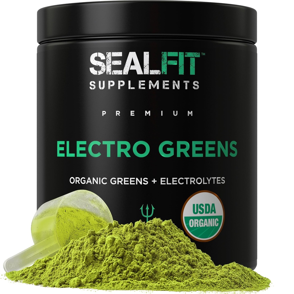 SEALFIT ElectroGreens - USDA Organic Greens Superfood + Electrolytes Powder. 25+ Superfoods for Energy and Hydration. Super Green Juice και Ηλεκτρολύτης σκόνη Εμπνευσμένη από πρώην ναυτικό σφραγίδα Mark Divine