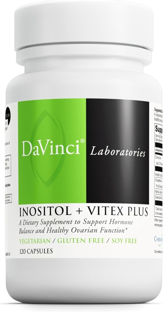 DAVINCI Laboratuvarları - Inositol + Vitex Plus - Hormon Dengesi ve Sağlıklı Ovarian Fonksiyonlu Desteklemek için Diyet Tamam - Vejetaryen, Gluten Free, Soy Free - 120 Capsules