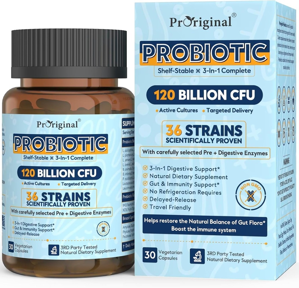 Probiotics for Women & Men 120 Δισεκατομμύρια CFU με 36 Probiotic Strains for Digestive Health and Gut Health, Delayed Release Capsules, Στομάχι Οξύ Ανθεκτικό, Δεν χρειάζεται για Ψύξη 30 Κάψουλες