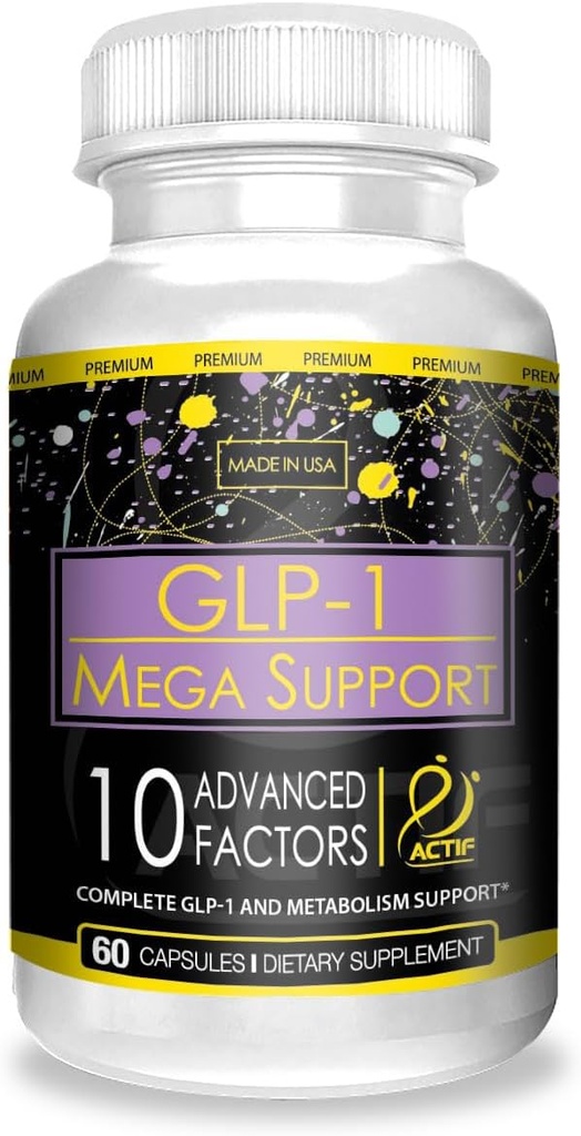 ACTIF GLP-1 Mega Support with 10 Advanced Factors and Probiyotiks, GLP-1 Activator and Metabolism Support, Non GMO, Made in USA, 60
