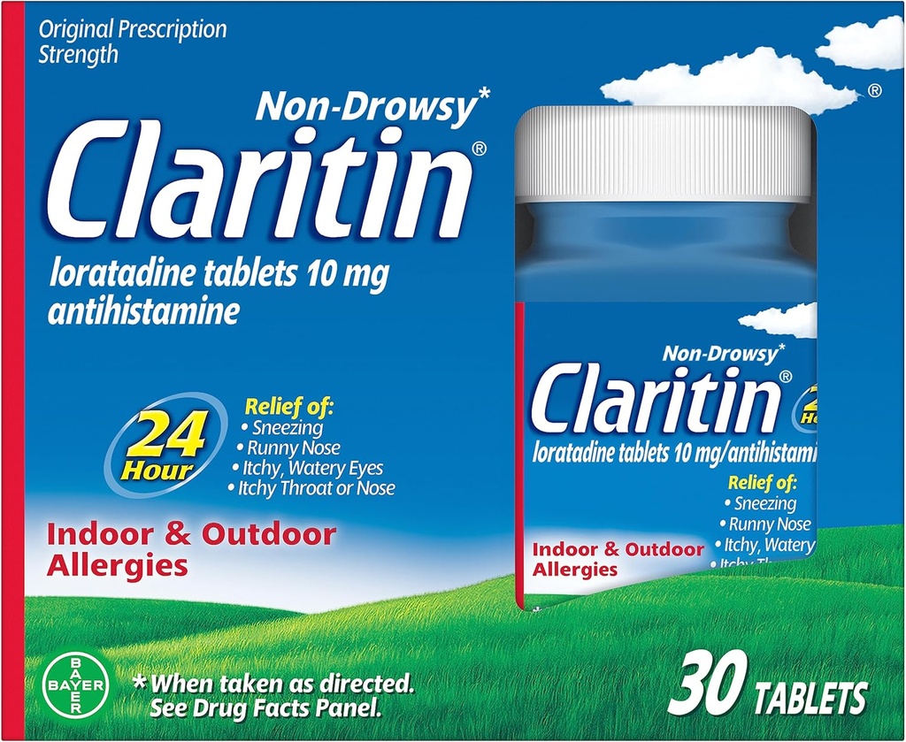 Claritin 24 HR Non Drowsy Alerji Tıp, Loratadine antihistamin tabletleri, 30 Ctt