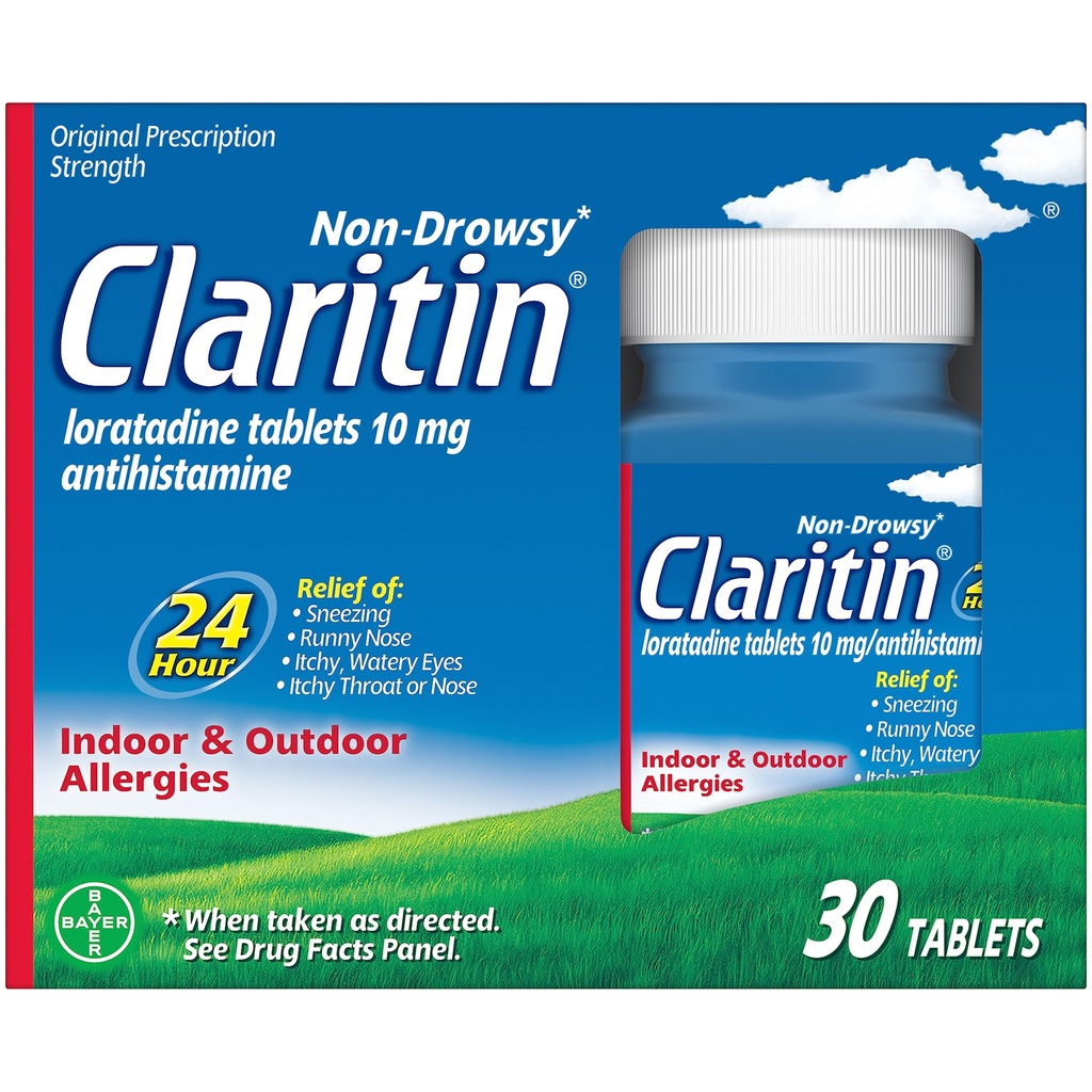 Claritin 24 HR Non Drowsy Alerji Tıp, Loratadine antihistamin tabletleri, 30 Ctt